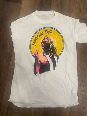 David Lee Roth Graphic Tee - White with Yellow & Pink Print